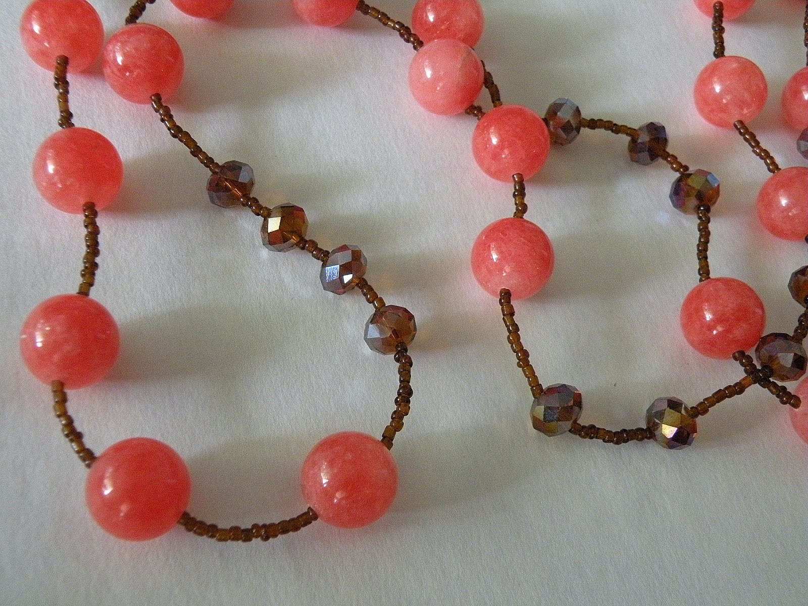 Vintage Peachy Orange Calcite Polished Gemstones Faceted AB Crystal Necklace 40″
