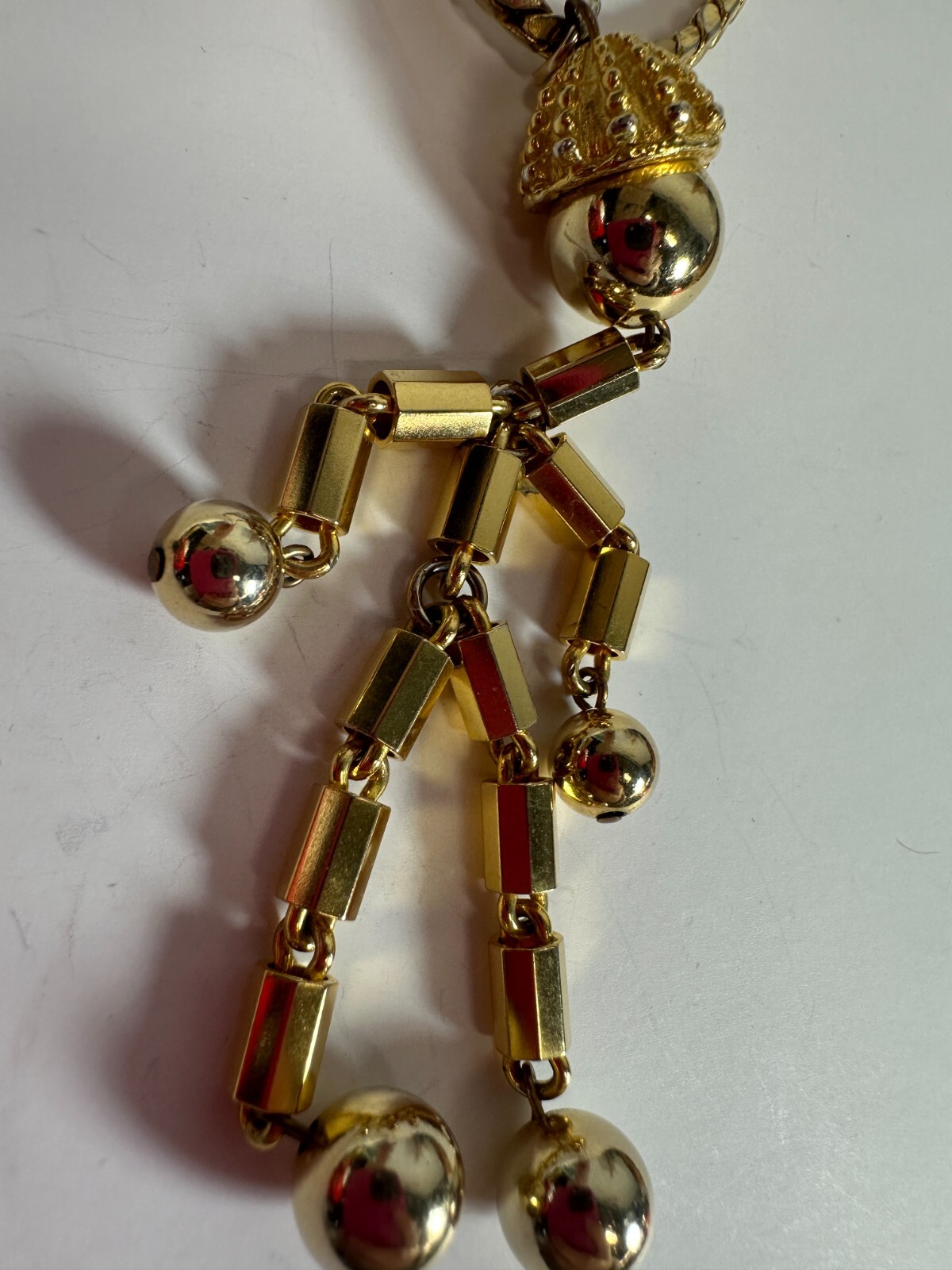 Vintage Necklace Person Stick Pendant Chain Figure Goldtone