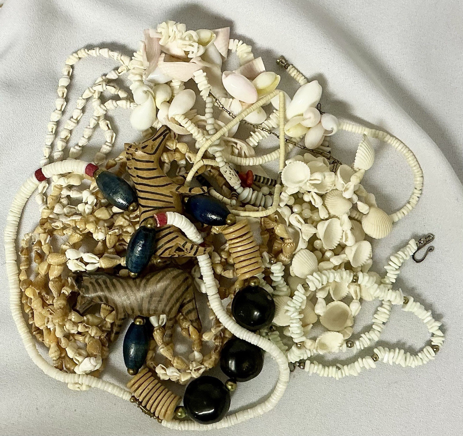 Lot Of Vintage Necklaces Created With Sea Shells, Coral And Wood Necklaces