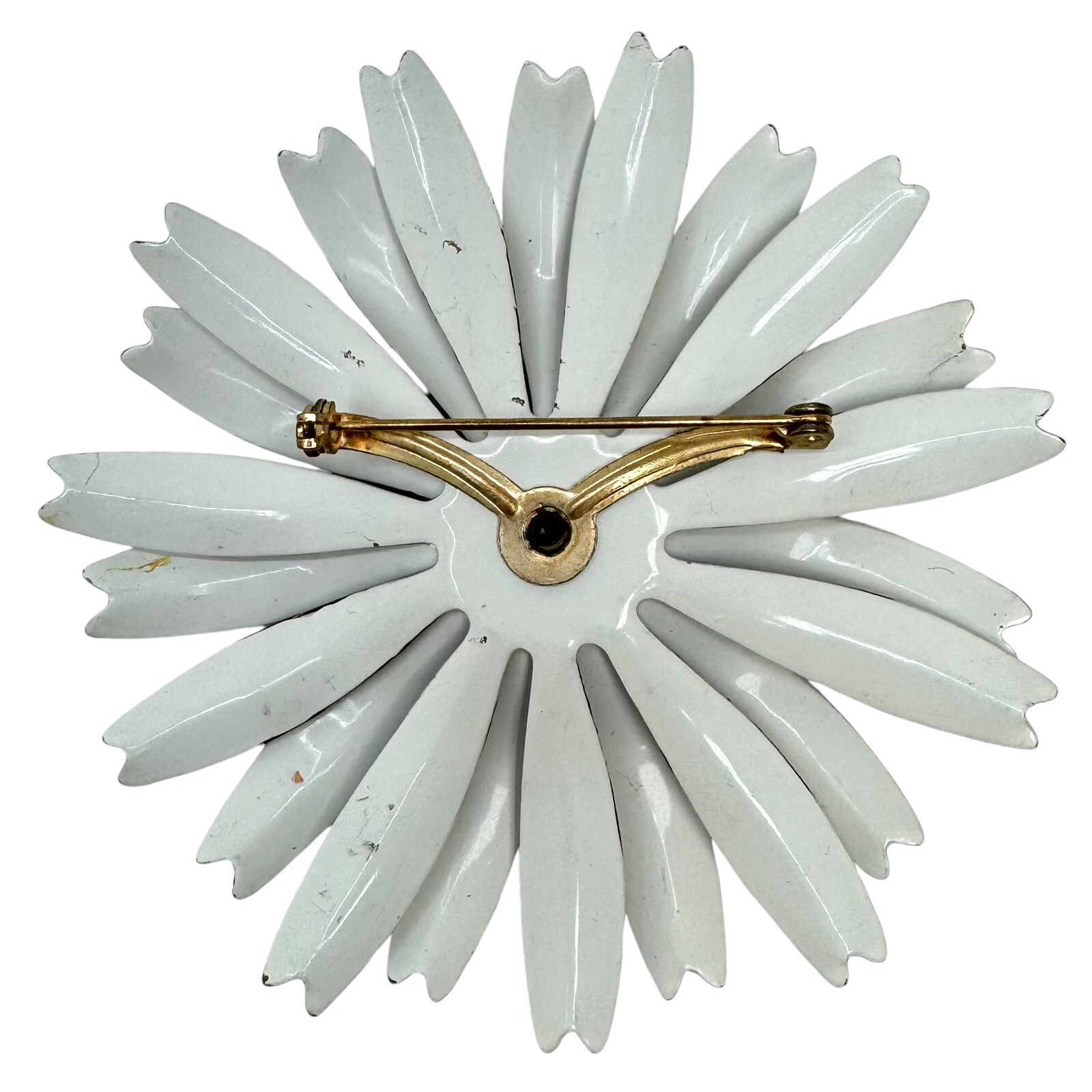 Vtg Metal Enamel Daisy Flower Brooch Pins White Brown and Triple Red White