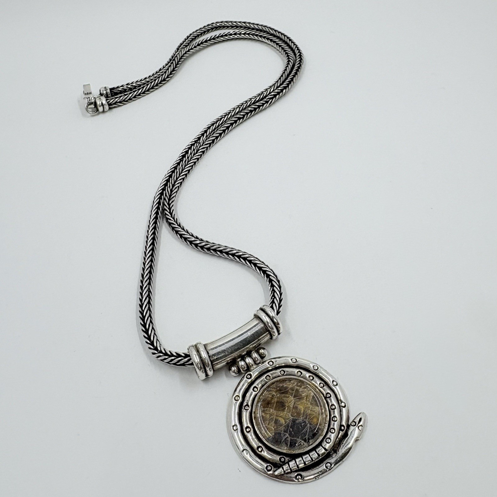 Vintage Sterling Silver Snake Skin Pendant 22.5 in