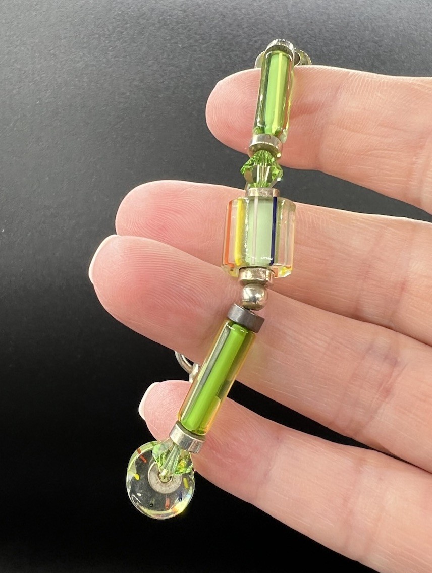 Sterling Silver, Blown Glass, Faceted Crystal Bracelet, 7”