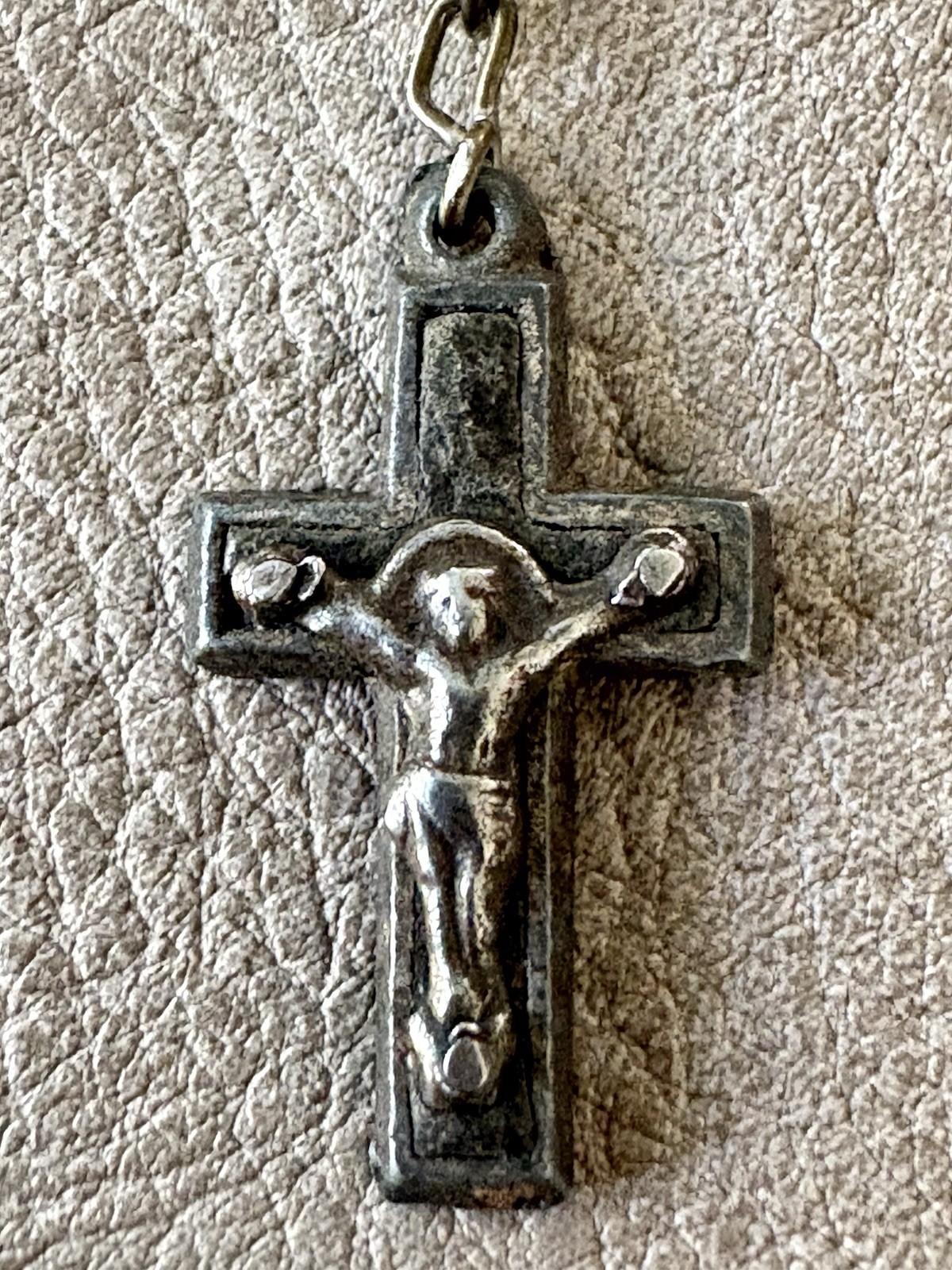 Rosary Alpaca Silver Necklace Crucifix VINTAGE 1900-1950s White Glass Beads