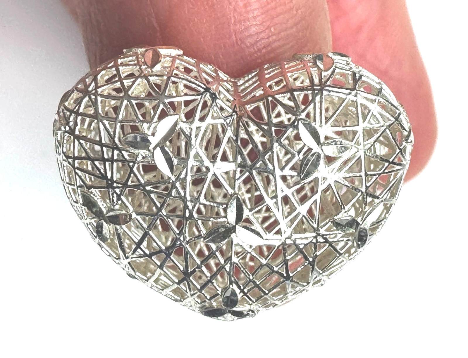 Vintage DBJ 925 Sterling Silver Filigree Puffy Heart Ring Size 10