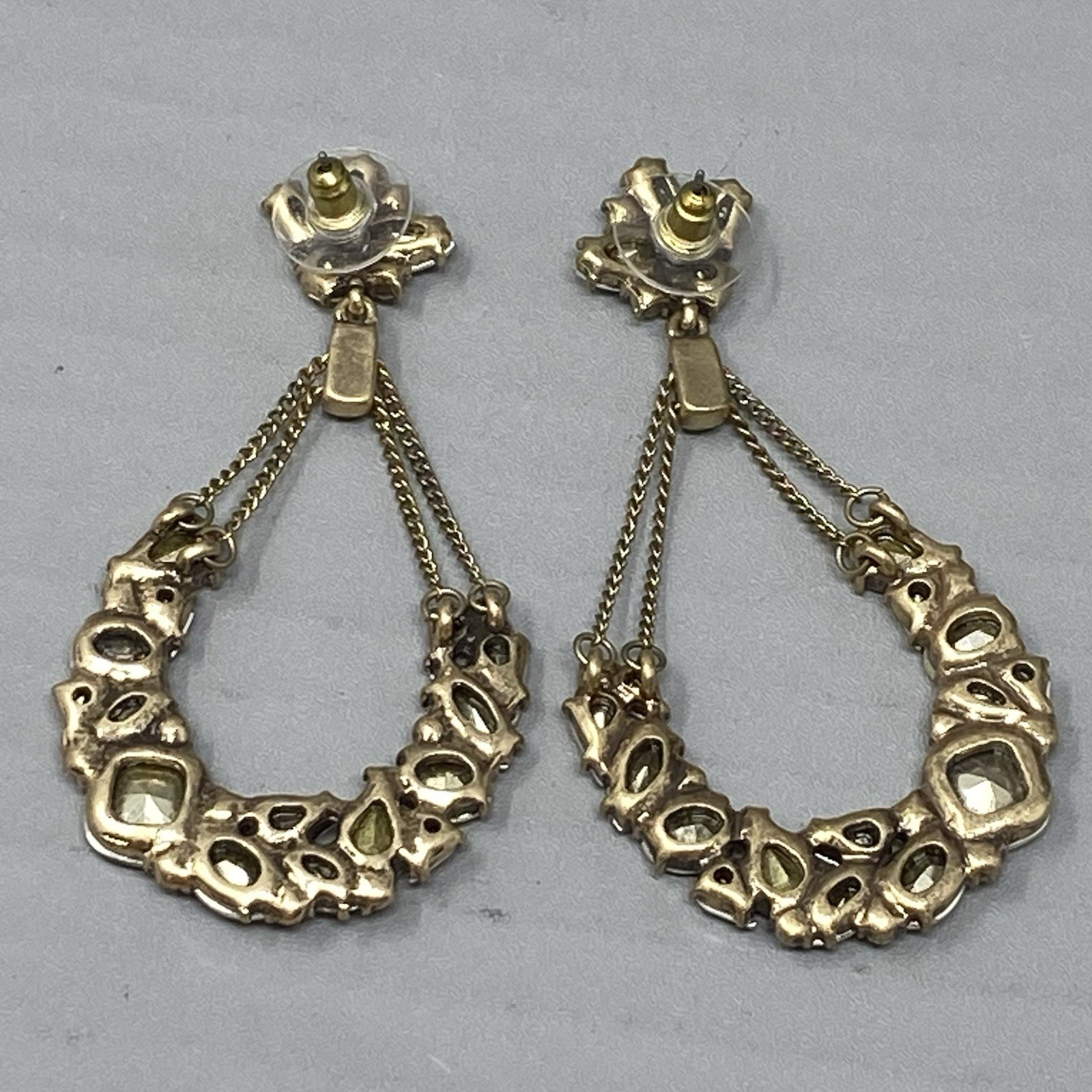 Rhinestone Earrings Chandier Dangle Drop Hoop Yellow Glass Pave Pierced 2.5″
