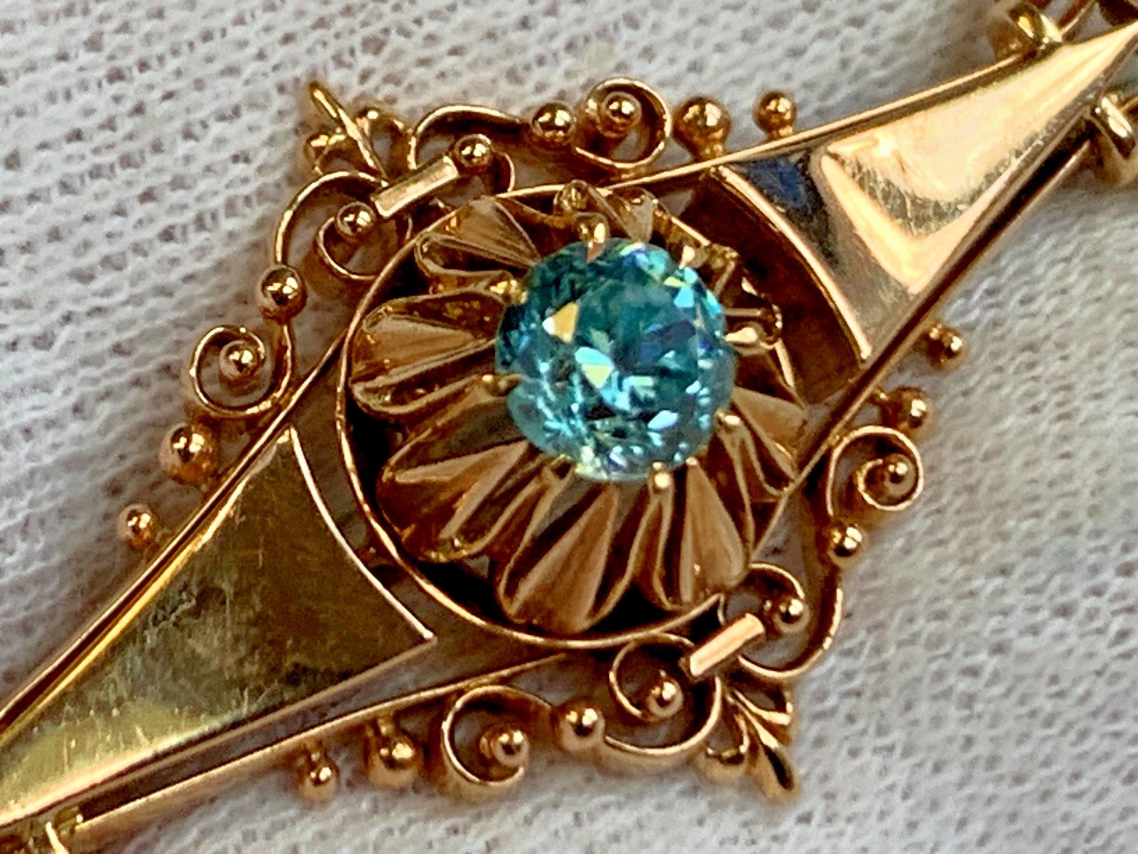 Vtg Yellow Gold Brooch 6.63g Fine Jewelry Blue Topaz Color Stone Pin *READ*