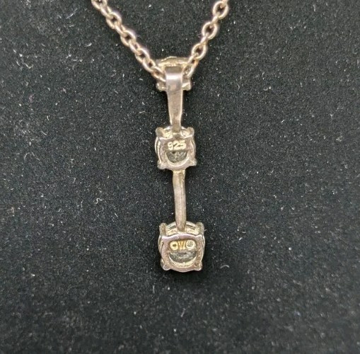 Sterling Silver Cubic Zirconia Journey Necklace Pendant w 17.5 in Chain Vintage