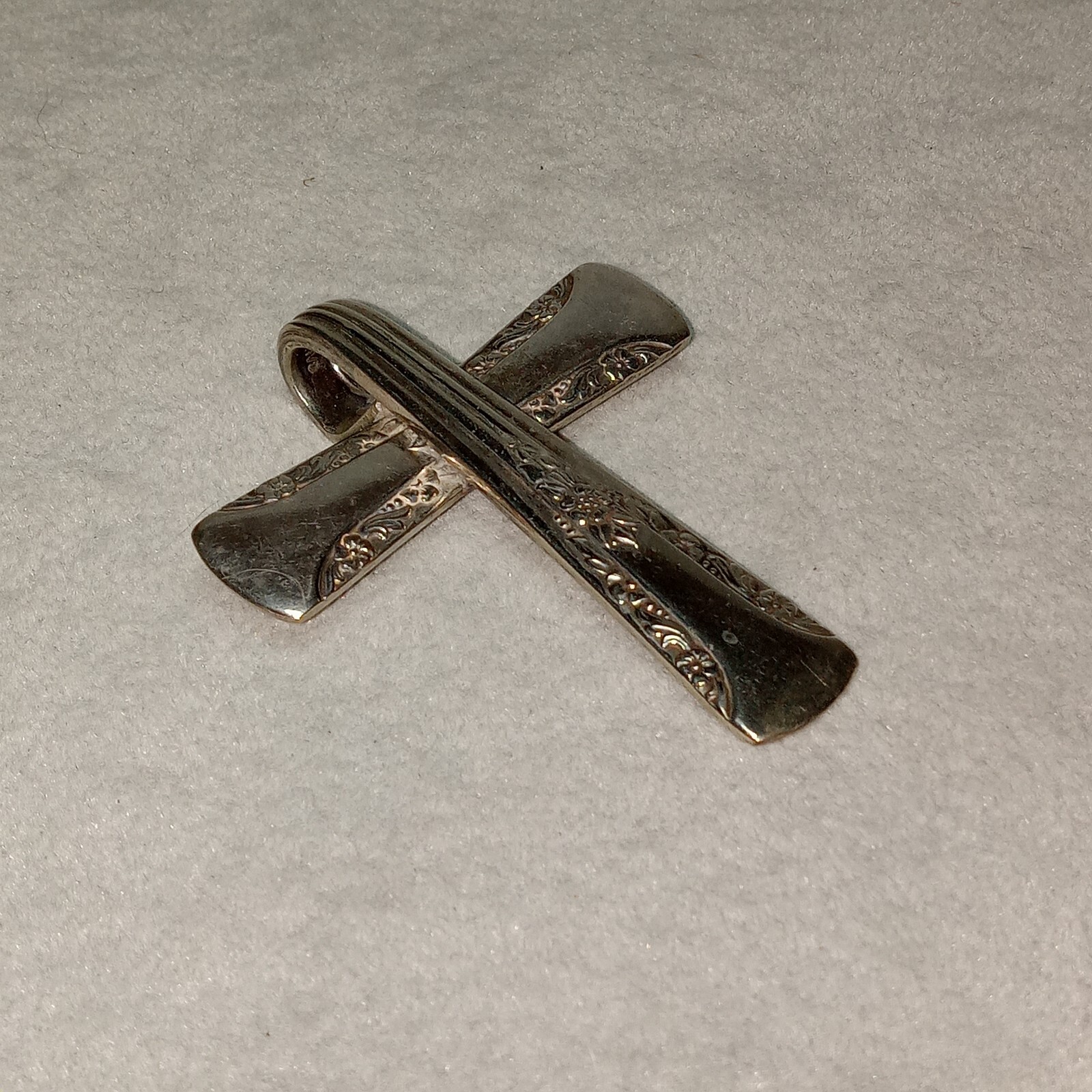 Vintage Jewelry Spoon Handle Silver Plated Cross Pendant Utensil Handmade