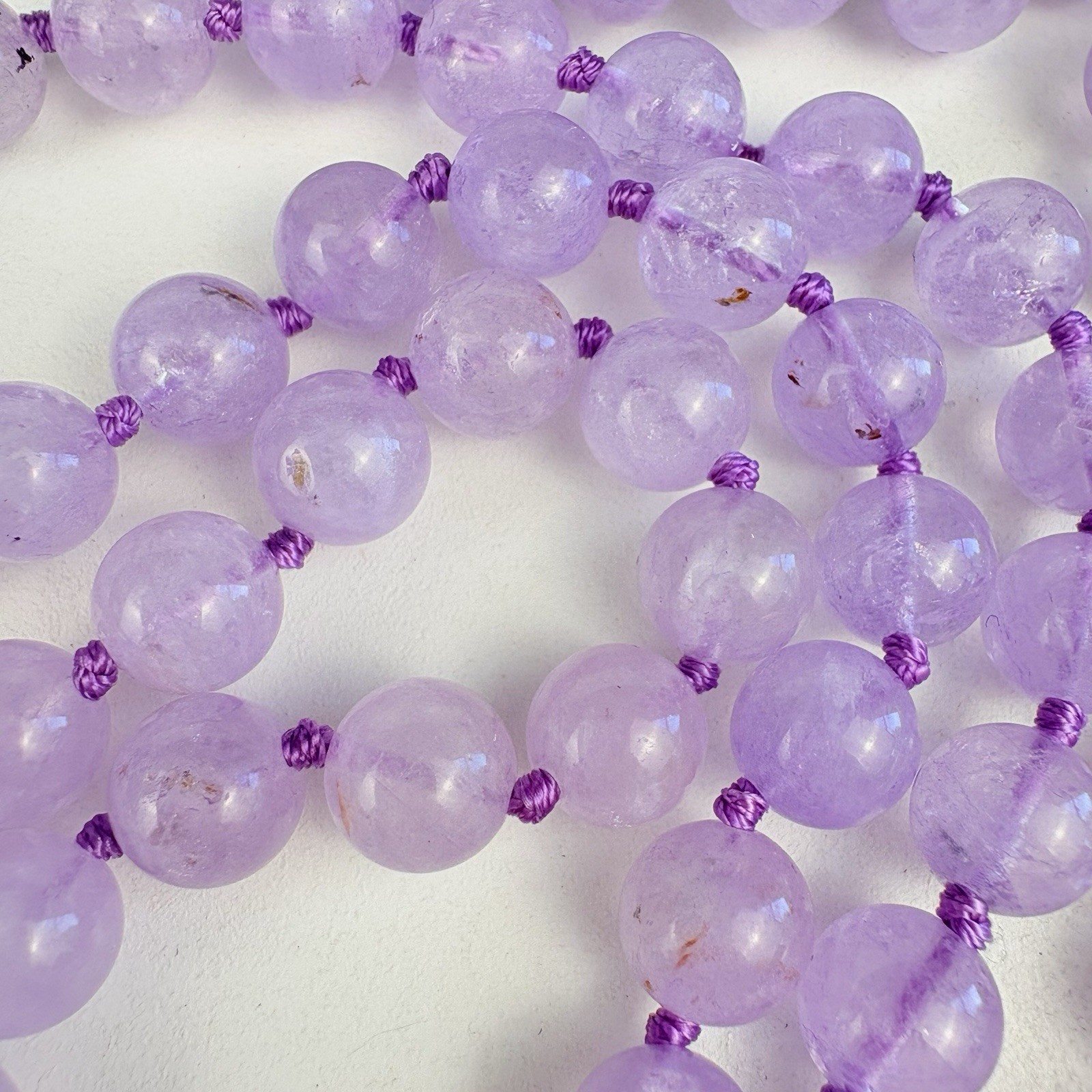 Vintage Pale Lavender Amethyst Bead Individually Knotted Strand 36” Necklace 75g