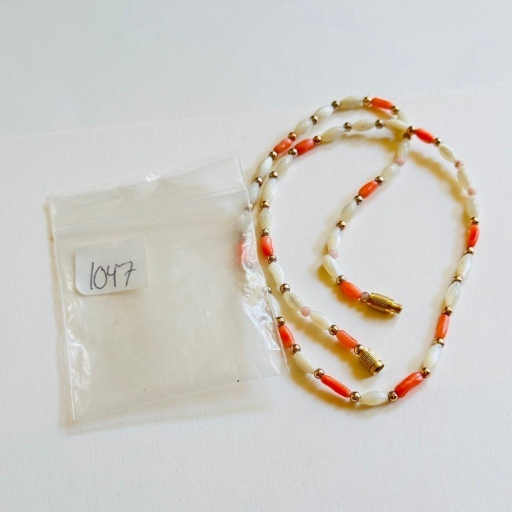 VTG Estate Mother of pearl pink Coral Necklace Beaded natural genuine Beads 16″