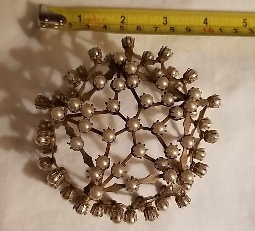 Vintage Expandable Gold Tone Chignon Bun Cage Adorned, Prong Set Pearls Wedding