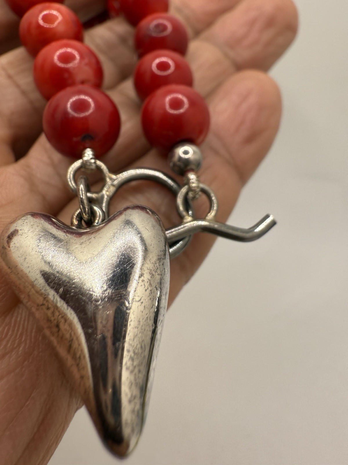 Vintage Sterling Silver Heart Bracelet Red Onyx Stones Toggle Closure 8”