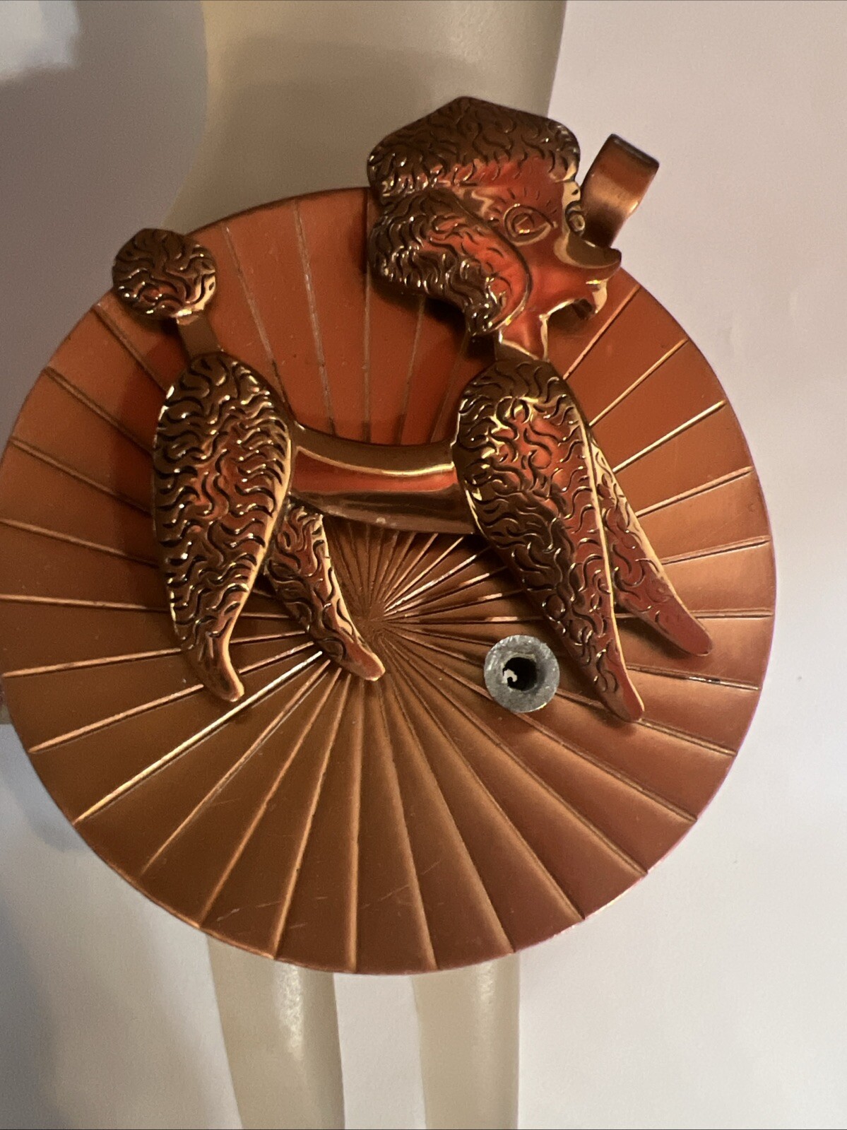 VINTAGE 1950 S MODERNIST COPPER POODLE LARGE PENDANT BELL TRAD ING POST