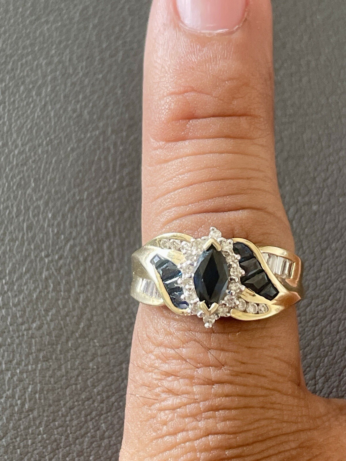 14KT Yellow Gold 1.00CTW Sapphire and 0.30CTW Diamond Ring. Size 7 (S265)