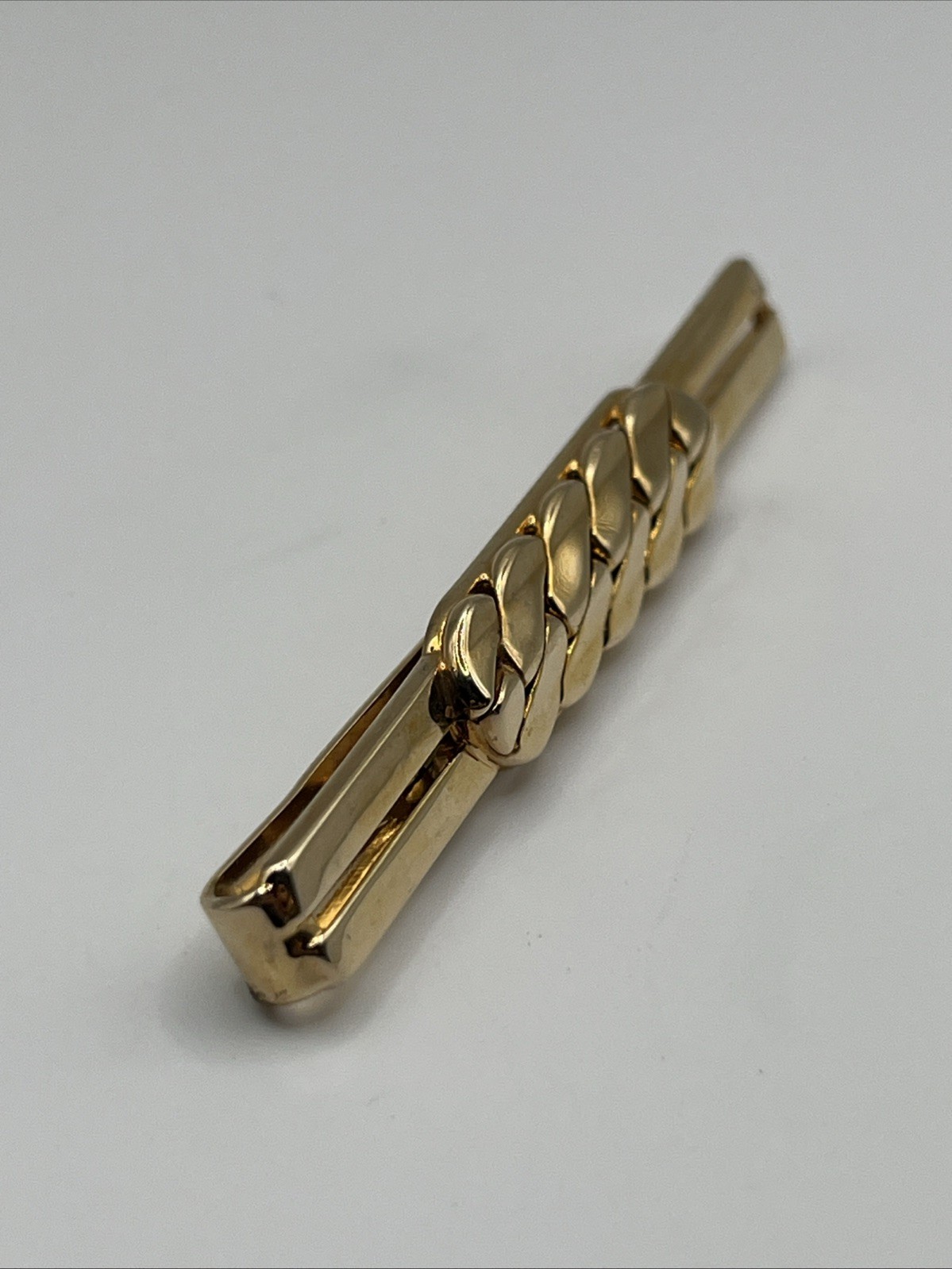 Vintage Swank Chain Link Tie Clip Gold Tone Formal Textured MCM