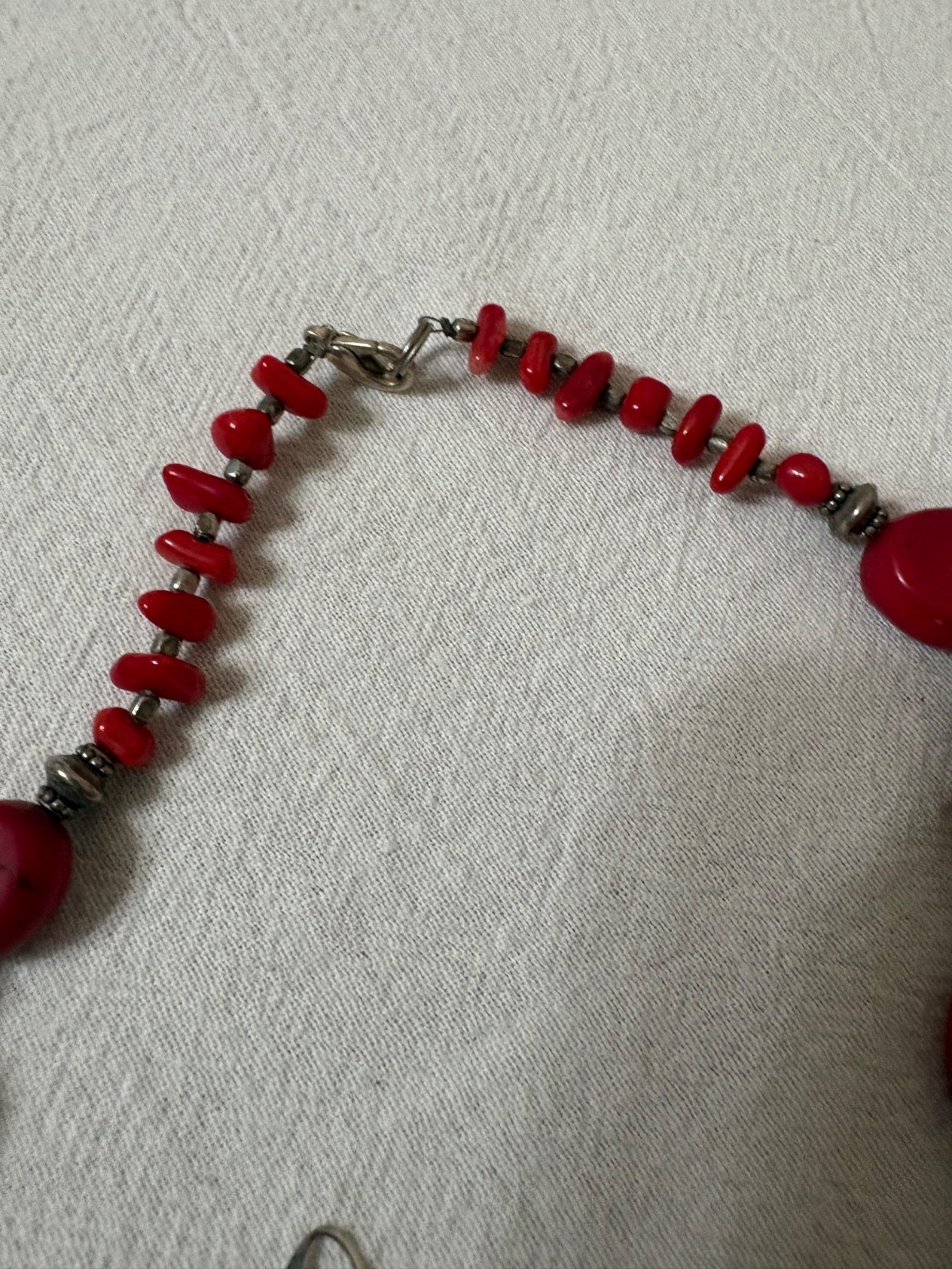 Vintage Natural Red Coral Hand-Carved Rose Necklace/Earrings Set w/Bead Chain