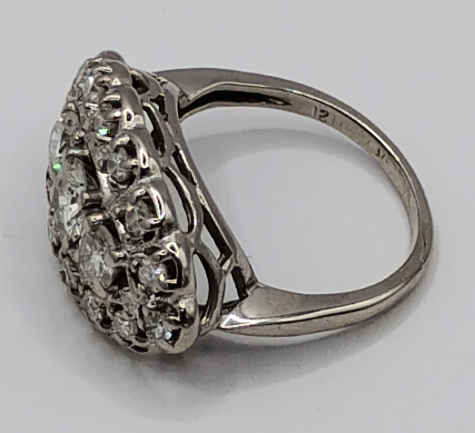 $7,500 1.00ctw ANTIQUE 3-STONE HALO WOMANS 14K WHITE GOLD THREE ROW DIAMOND RING