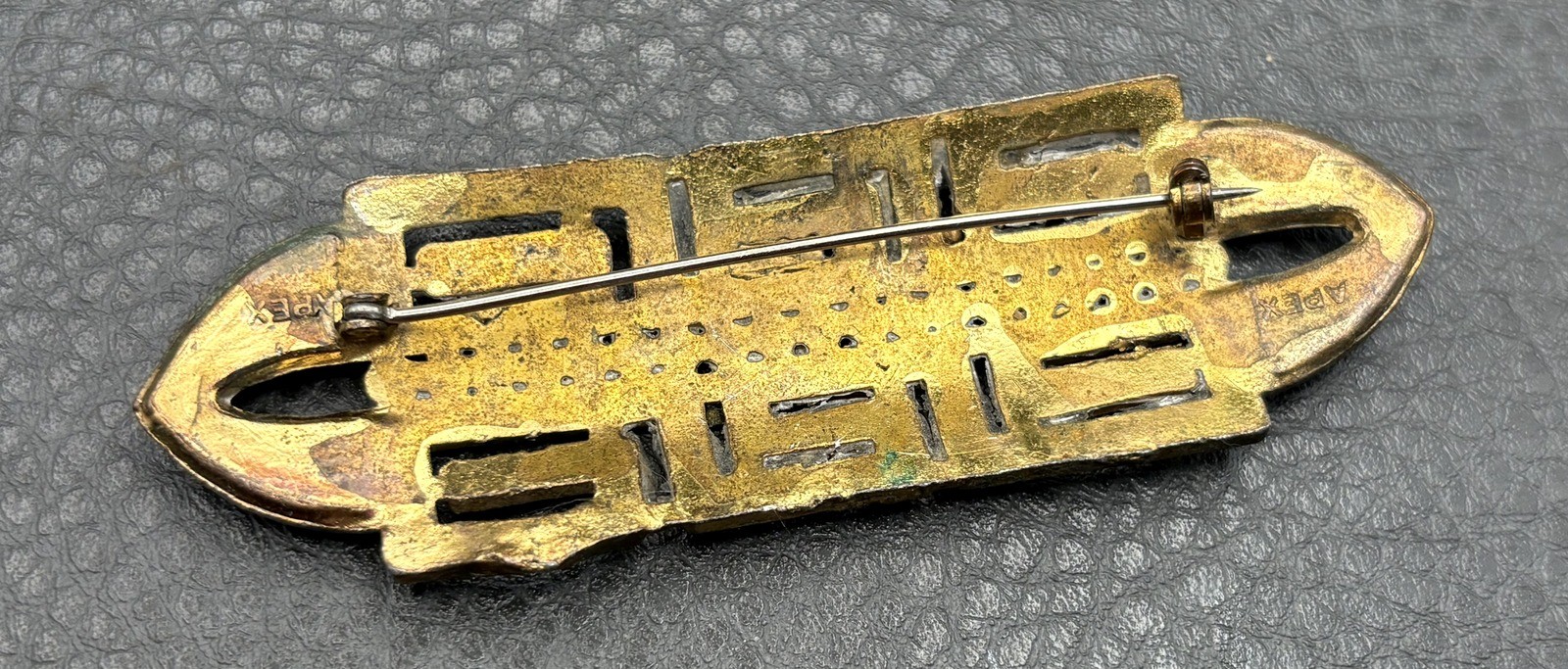 APEX Art Deco Rhinestone Gold Tone Pot Metal Dress Clip Brooch Vintage READ