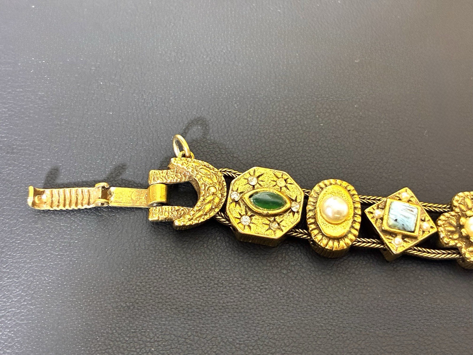 Vintage Victorian Revival Gold Tone Slide/Charm Bracelet, Attributed To Goldette