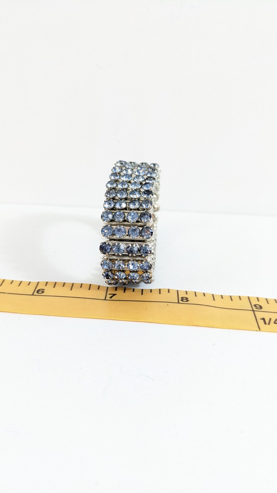 Light Blue Rhinestone And Silver Toned Expanding Bracelet Vintage