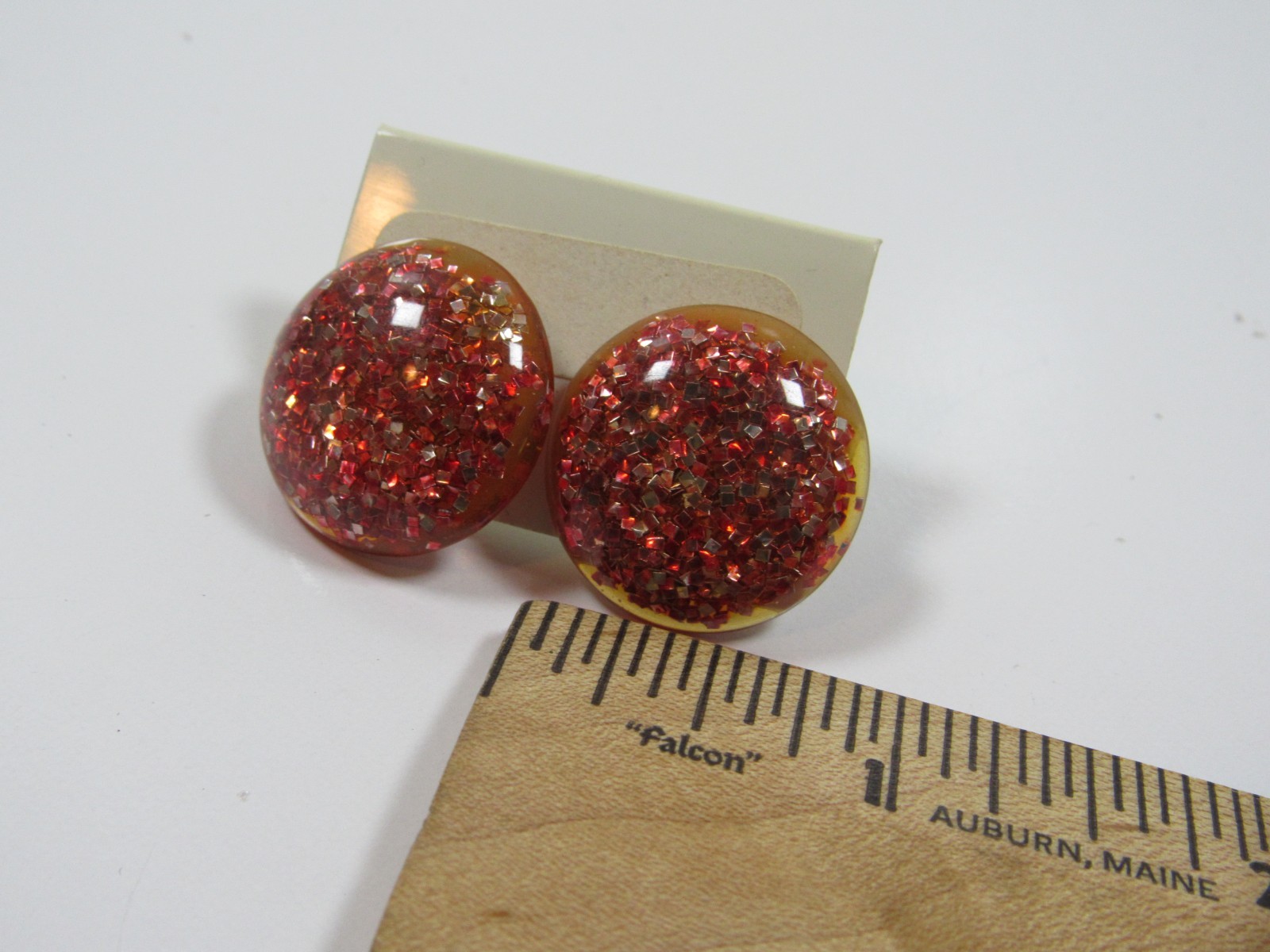 Vintage Round Stud Earrings Pink Glitter Costume Estate Jewelry #J