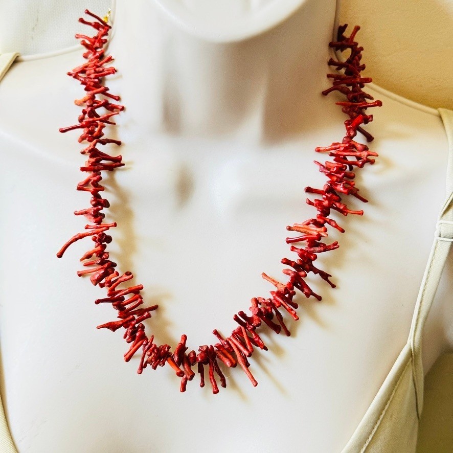 VTG Mediterranean Salmon Red Branch Coral Natural Necklace Genuine 20″ 34g Italy