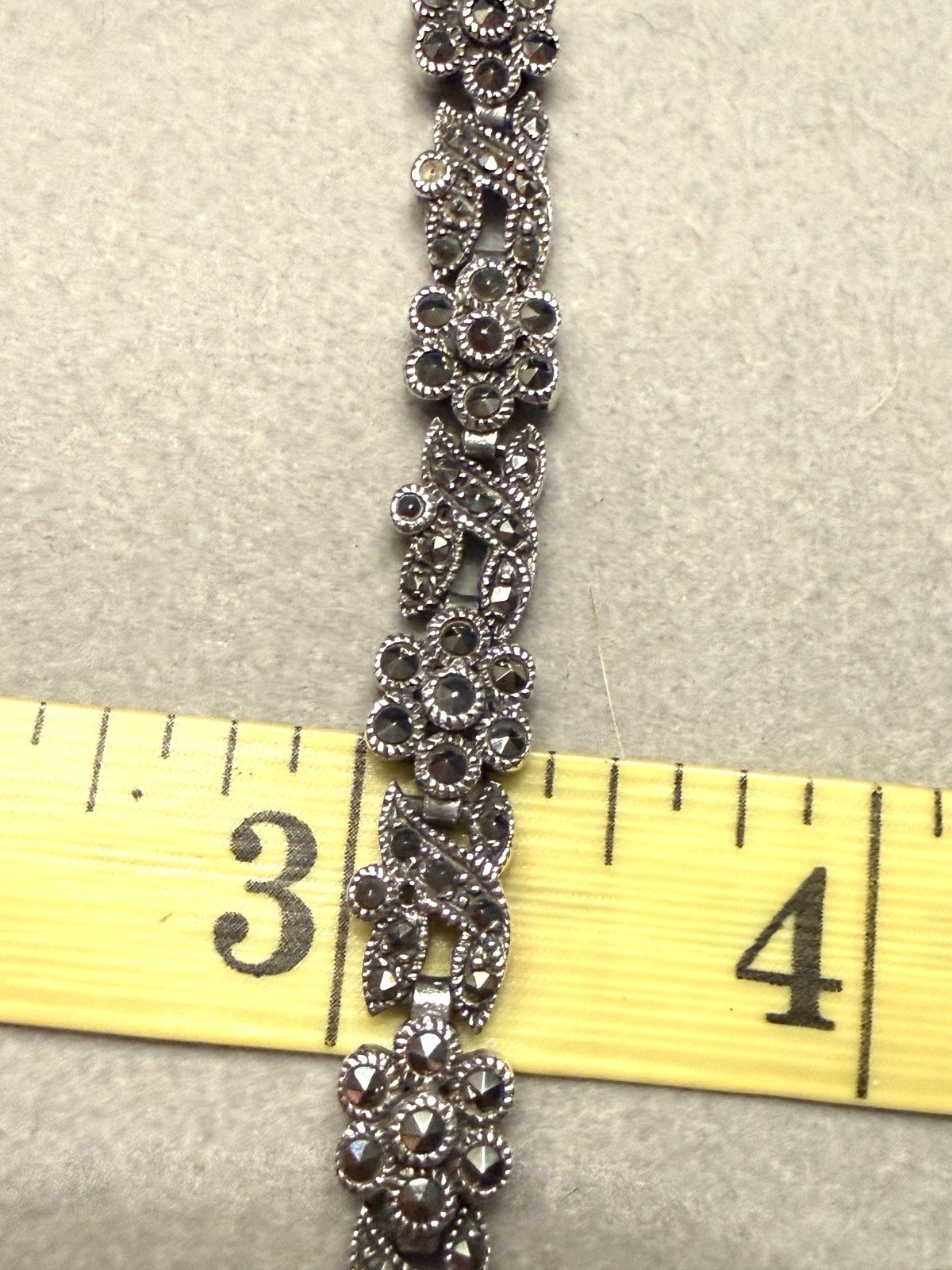 Vintage Signed DBJ 925 Sterling Silver Marcasite Floral Link Bracelet 17.4g QVC