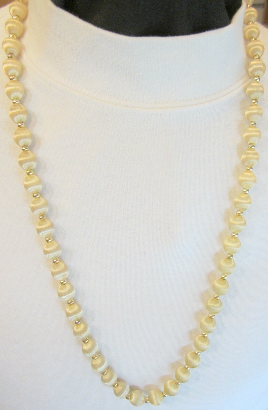Colored 30 inch Satin Ball Beaded Necklace Gold Clad Pink Purple Blue Brown (54