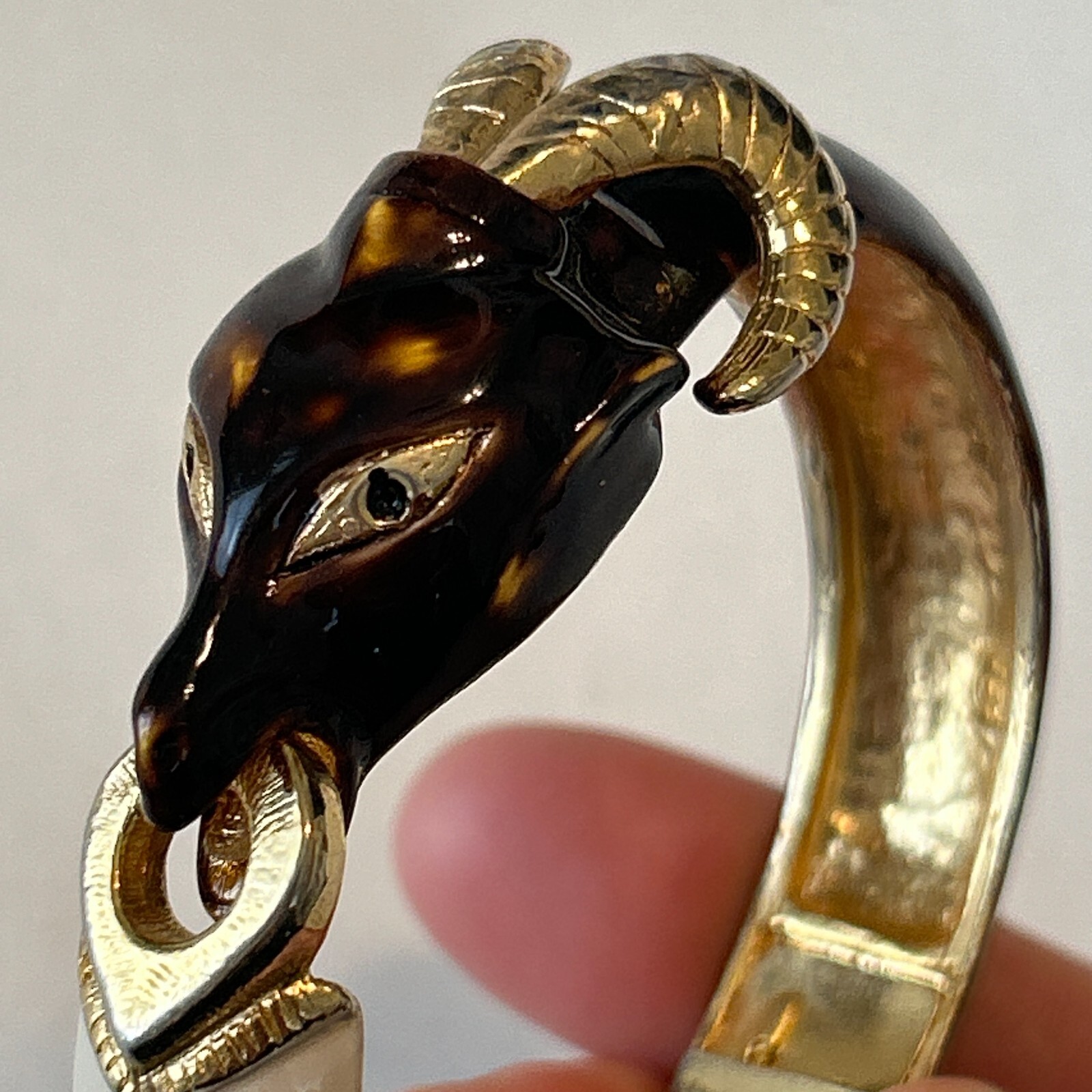Vintage Original by Robert Ram Head Enamel Hinged Clamper Bracelet Aries Signed
