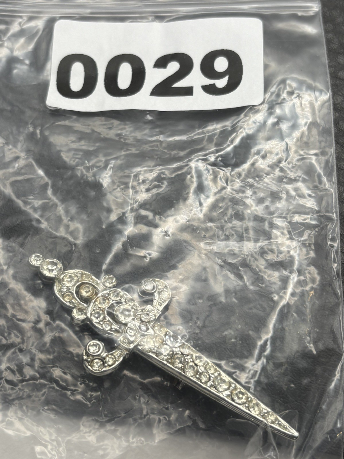 Vintage 1940s 50s Rhinestone Scimitar Sword Dagger Brooch Pin Silver Tone Coro?