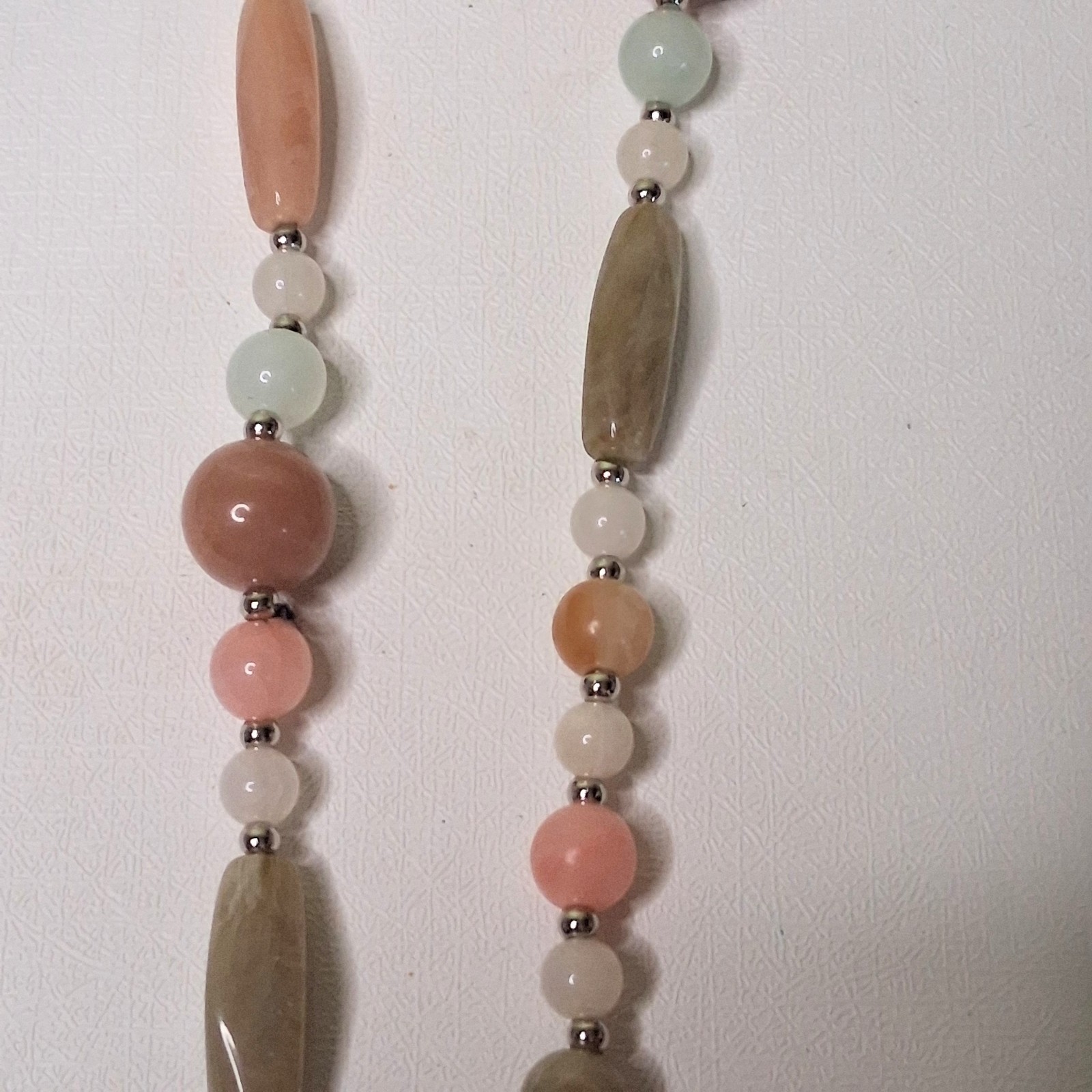 Long Beaded Necklace Multi-Color Pastel Stone Glass Beads 30 Inch Boho Vintage