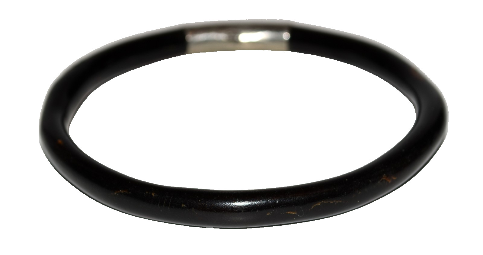 Vintage Hawaiian Black Coral with Engraved Silver Bangle Bracelet Size 8.5