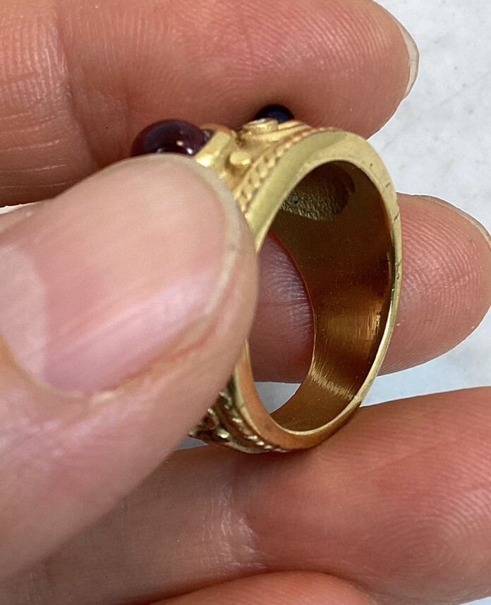 Vintage Gold Plated Byzantine Greek Faux Ruby Sapphire Peridot Ring Size 7
