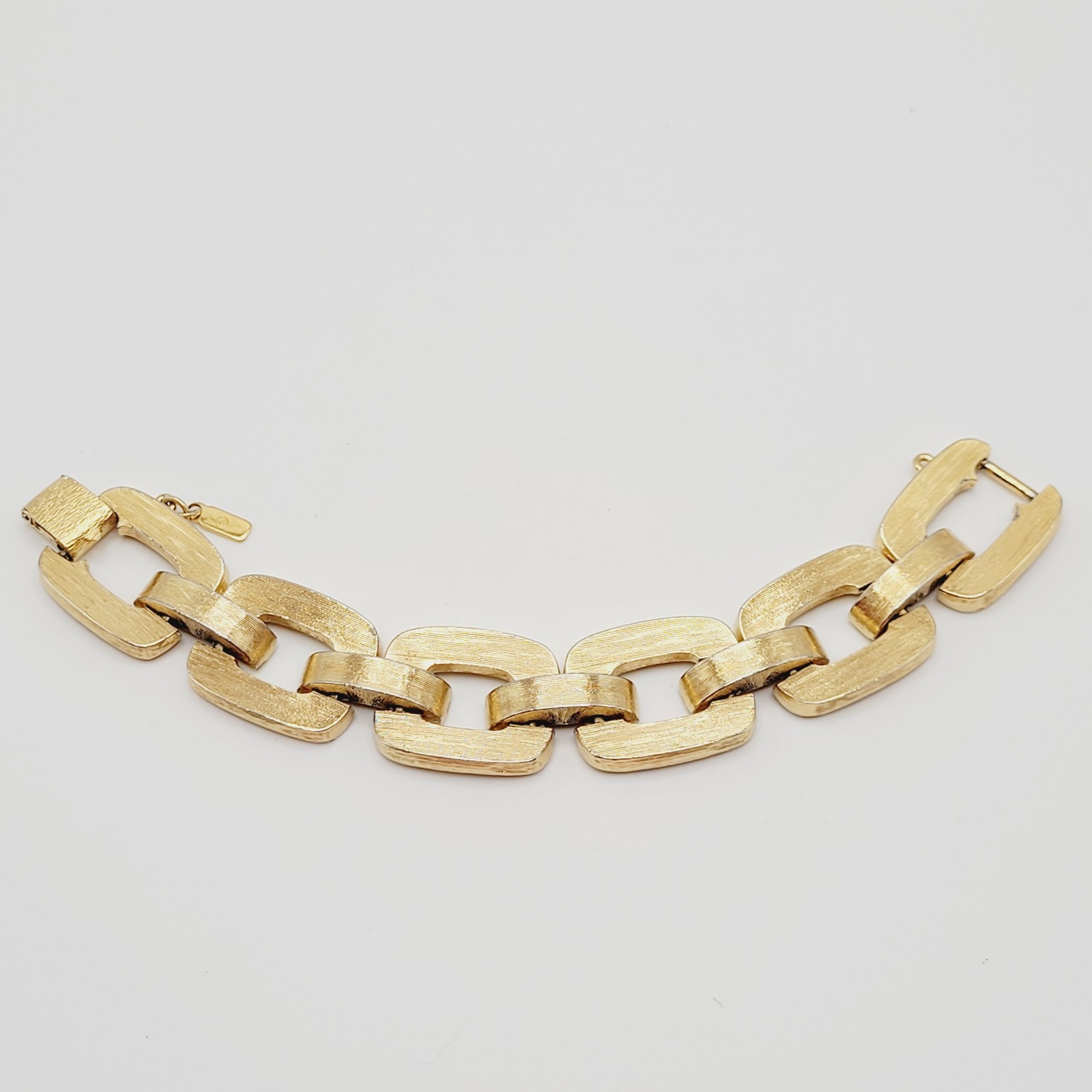 Monet Chunky Square Link Gold Tone Brush Finish Vintage Bracelet No Safety Chain