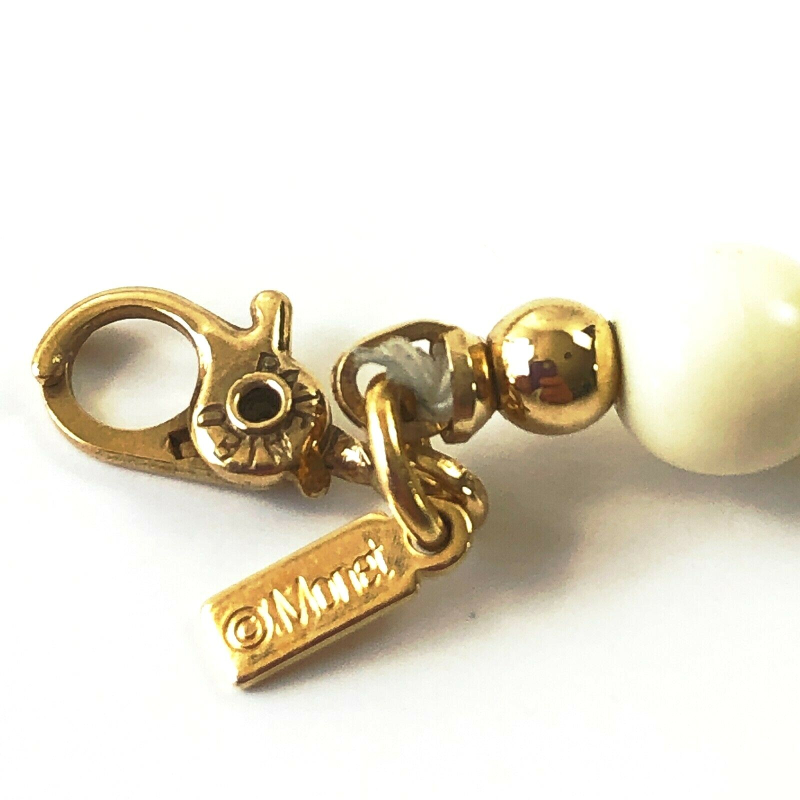 Vintage Monet Signed Graduated Bead Necklace Cream Gold Tone Sister Clasp 31″