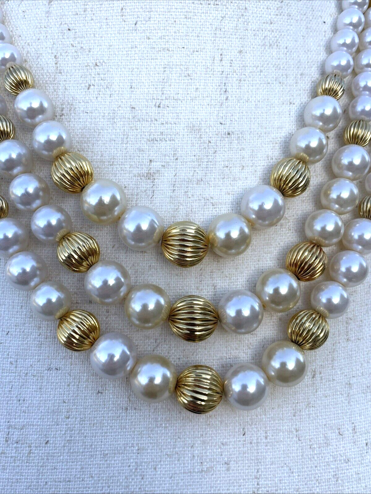 Vintage 1950’s Gold, White & Champagne Faux Pearls Bib Necklace