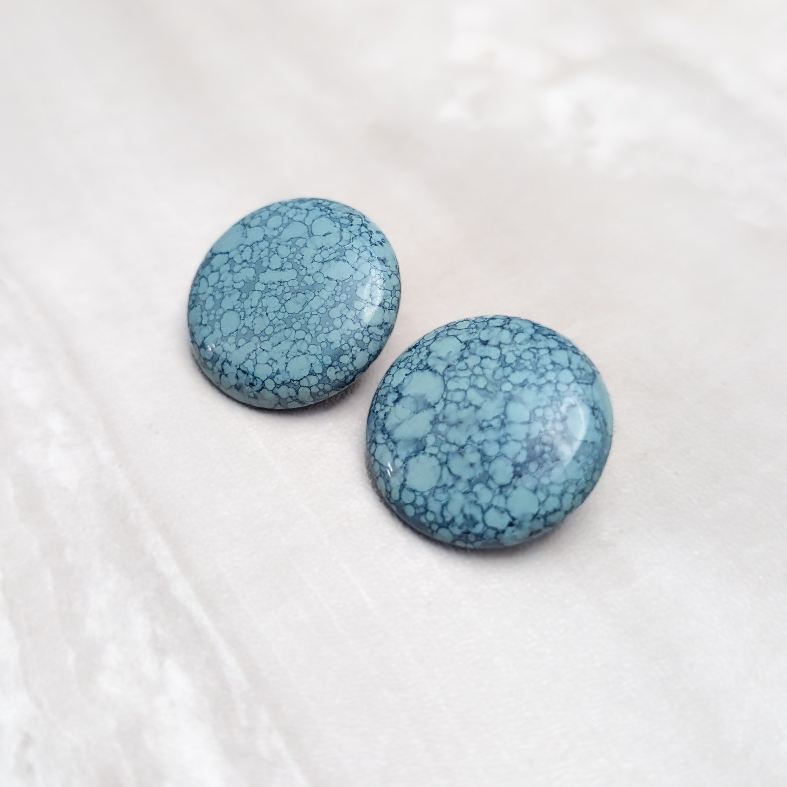 Vintage Clip On Earrings Unusual Shade of Light Blue Button Style Earrings
