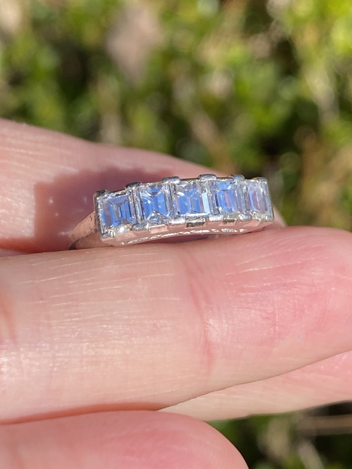 Estate Platinum 0.93TCW VS/F Quality Natural Emerald Diamonds Five Stone Ring