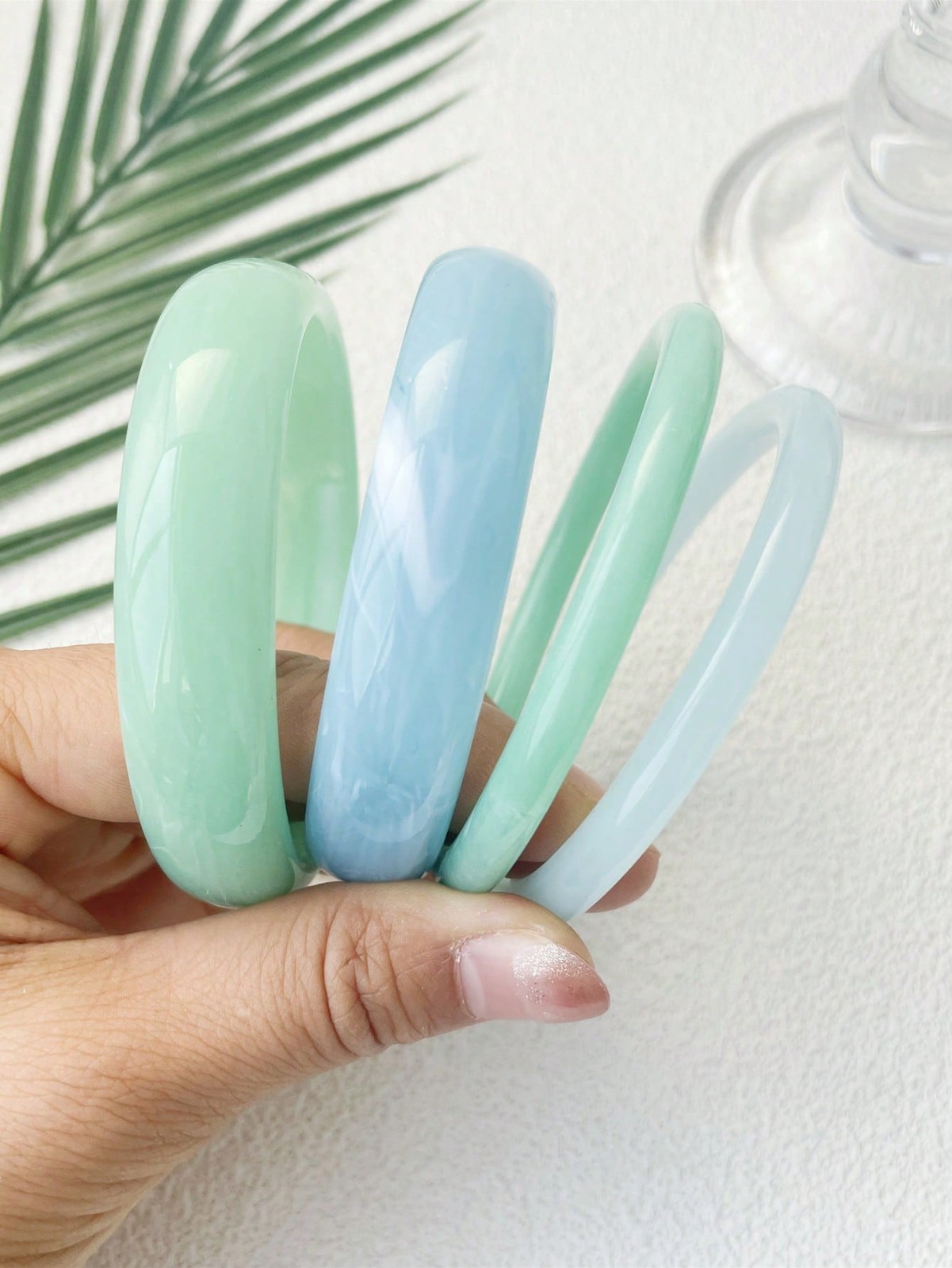 4pcs Multicolor 10 Resin Acrylic Bangle Bracelets For Women Daily Wear