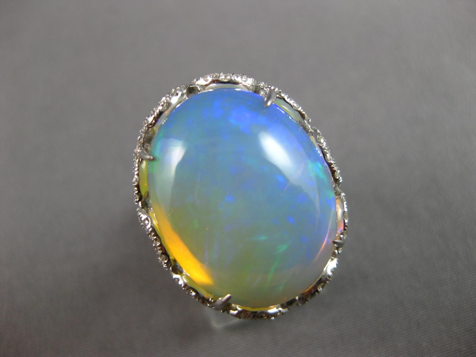 EXTRA LARGE 14.03CT DIAMOND & AAA AUSTRALIAN OPAL 14KT WHITE GOLD OVAL FUN RING