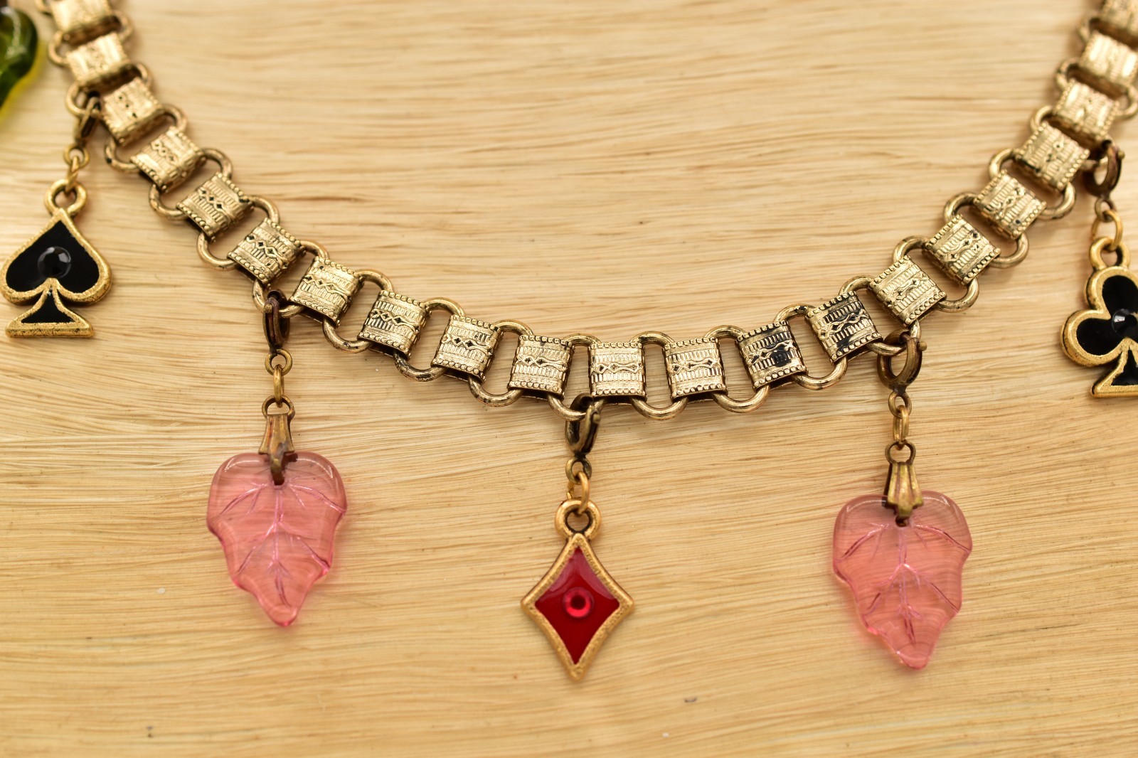 Glass Works Studios Anna Koplik Charm Necklace Collar Casino Cards Signed BinBN