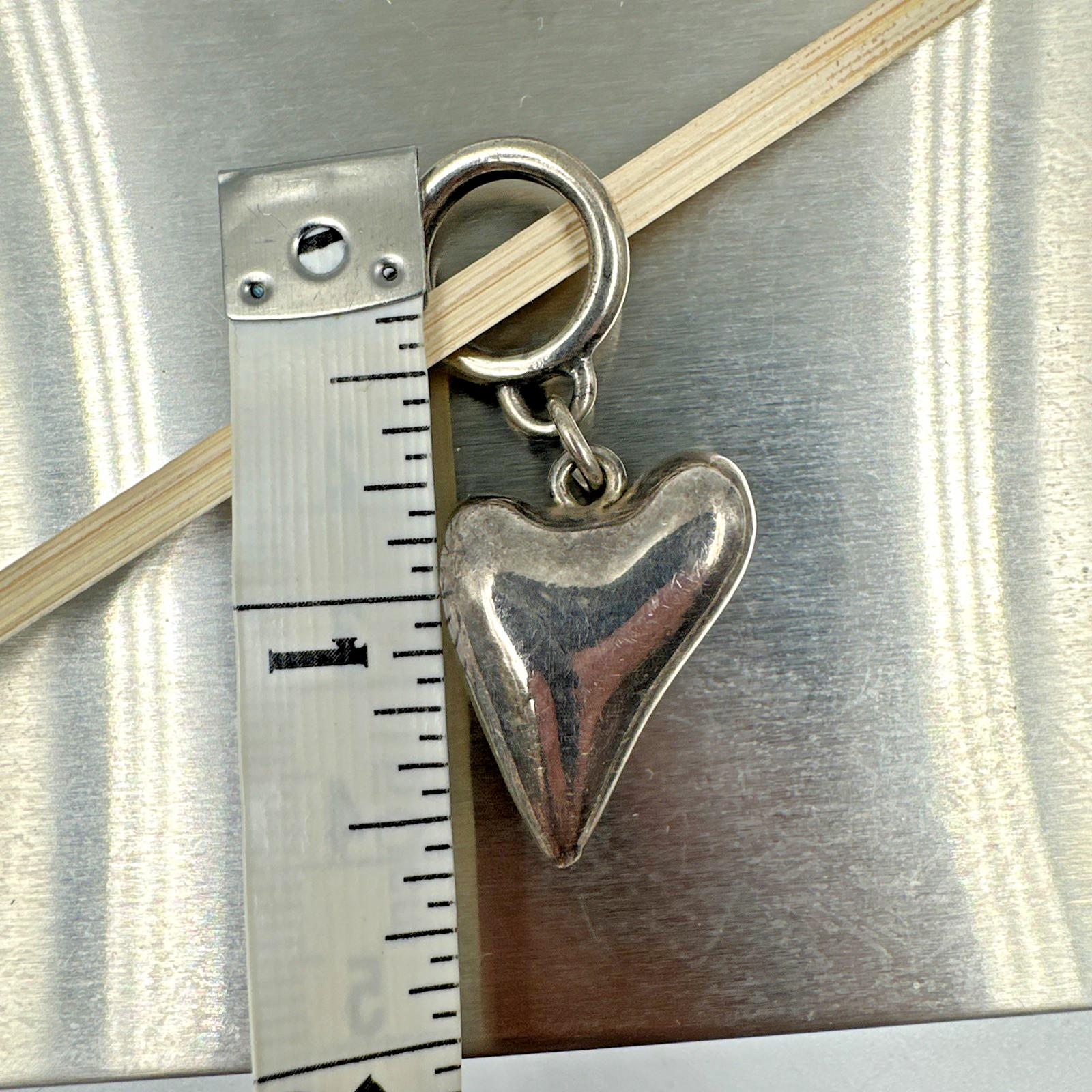 Vtg Sterling Silver Funky Asymmetrical Puffy Heart Pendant Oversized Bail 5g