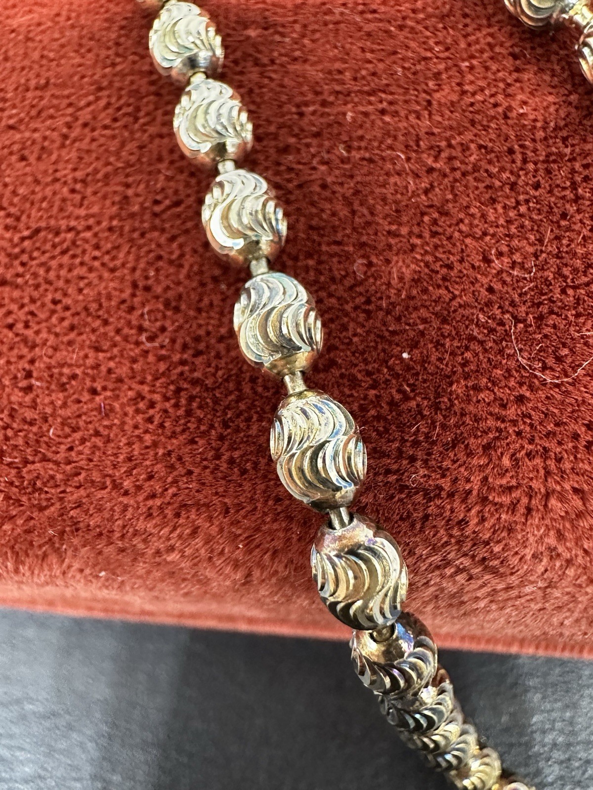 Vintage 925 Sterling Silver Gold Wash Diamond Cut Ball Chain Necklace Italy