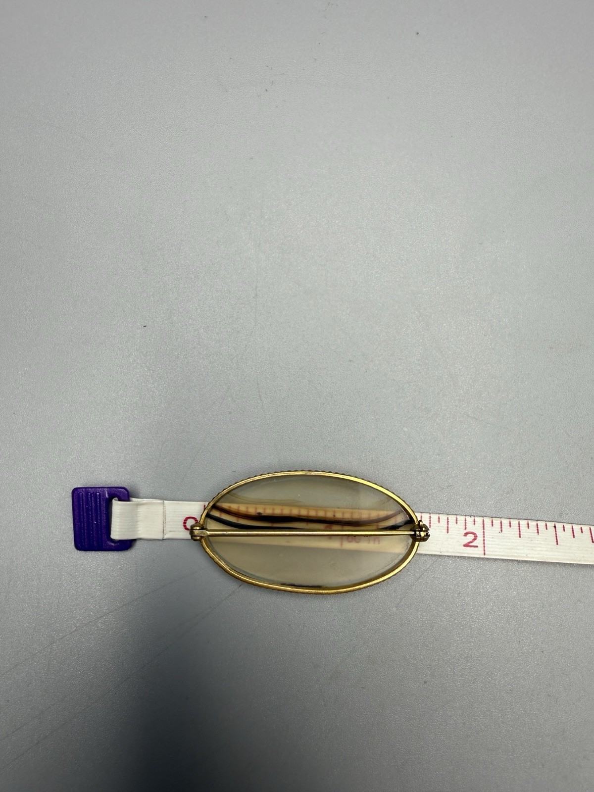 Brooch Pin Vintage Oval Banded Agate Gold Tone 4cm Long