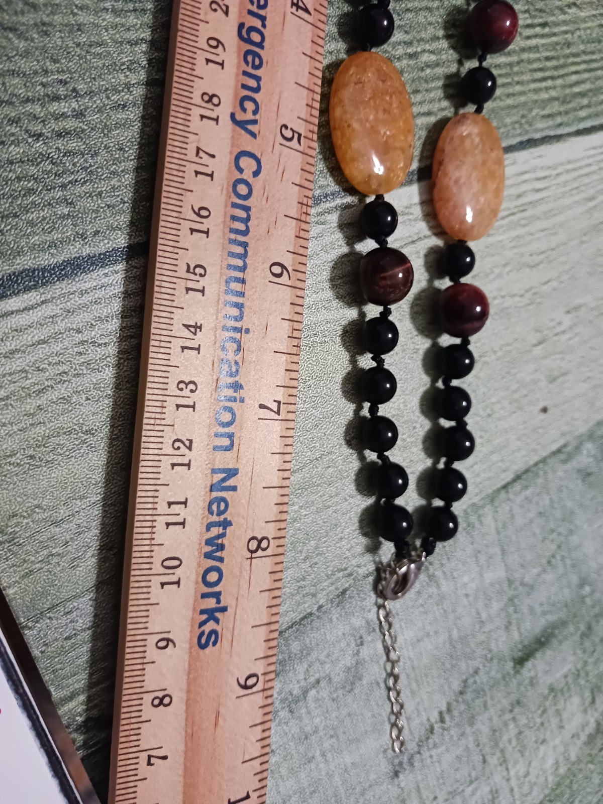 VINTAGE Natural Yellow Jade Black Onyx Tigers Eye Gemstones 18k White Gold ✨️