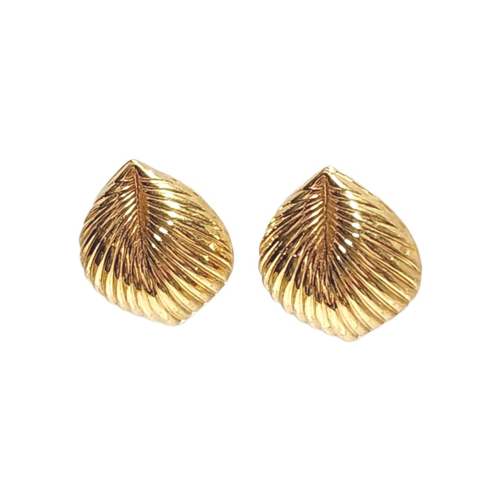 Vintage Napier Gold Tone Leaf Design Textured Post Stud Earrings Leaves Nature