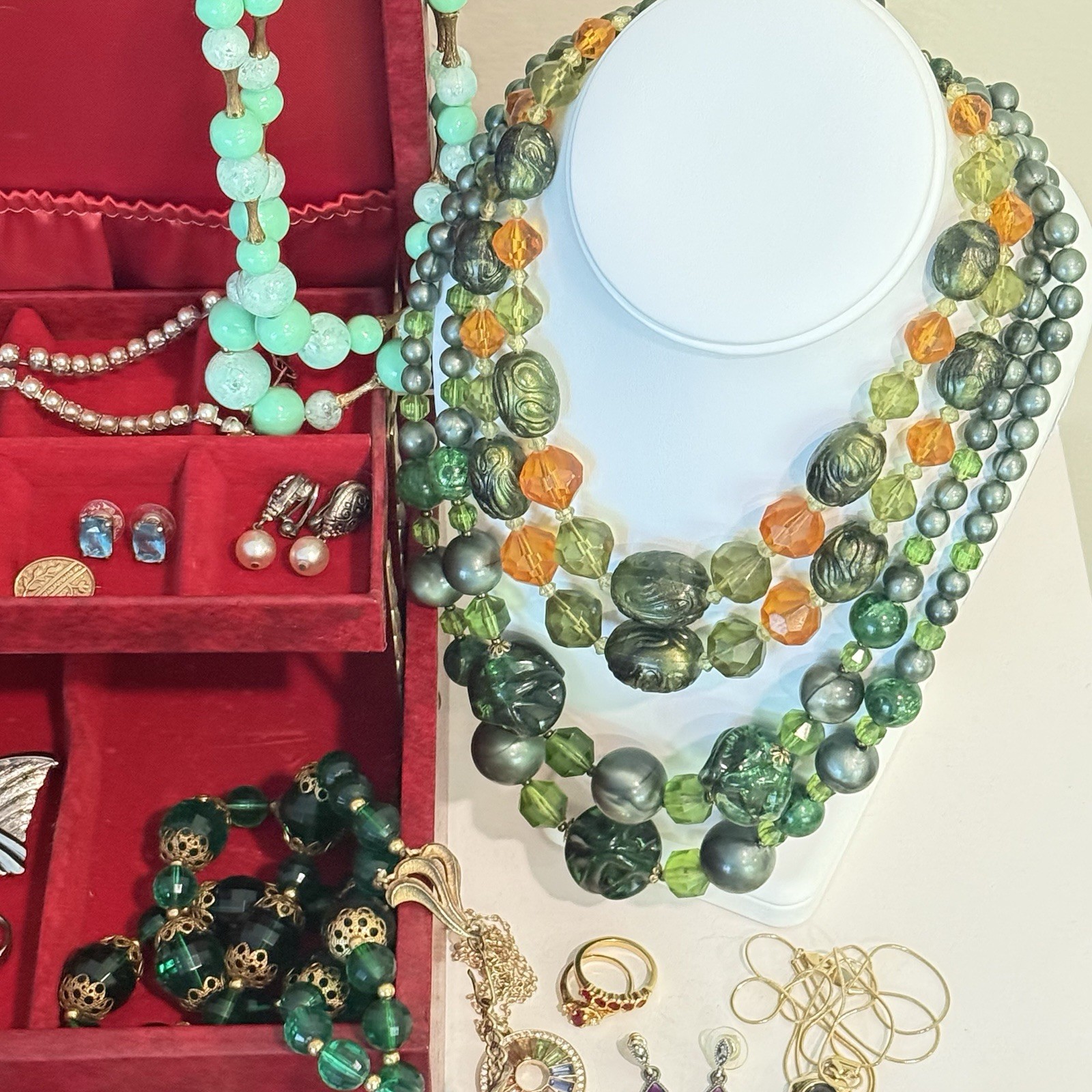 Vintage Estate Jewlery Lot & Box Monet Trifari West Germany Chunky Clip Earrings