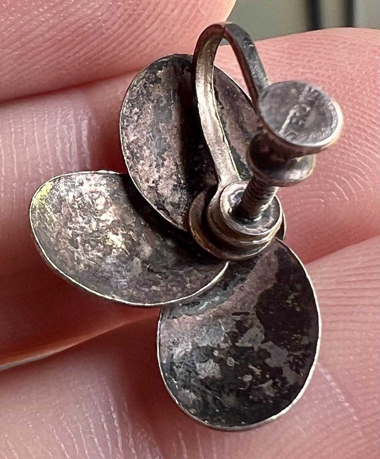 Vintage Sterling Silver CALLA LILY Flower Screw Back Earrings Modernist N.E ?