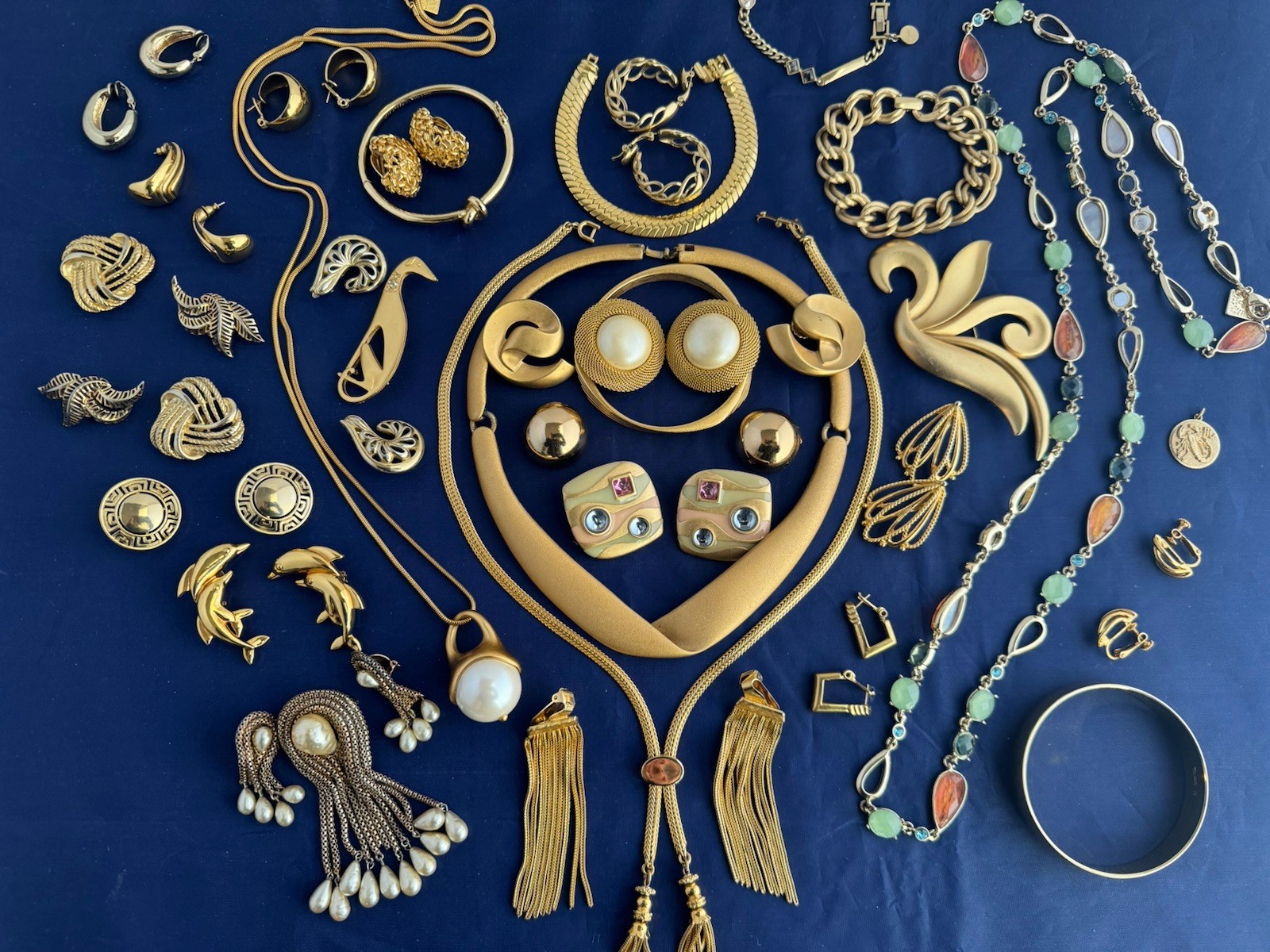 Vintage Now Jewelry Lot Gold Tone Monet AK Trifari Napier K Spade Erwin Pearl 30