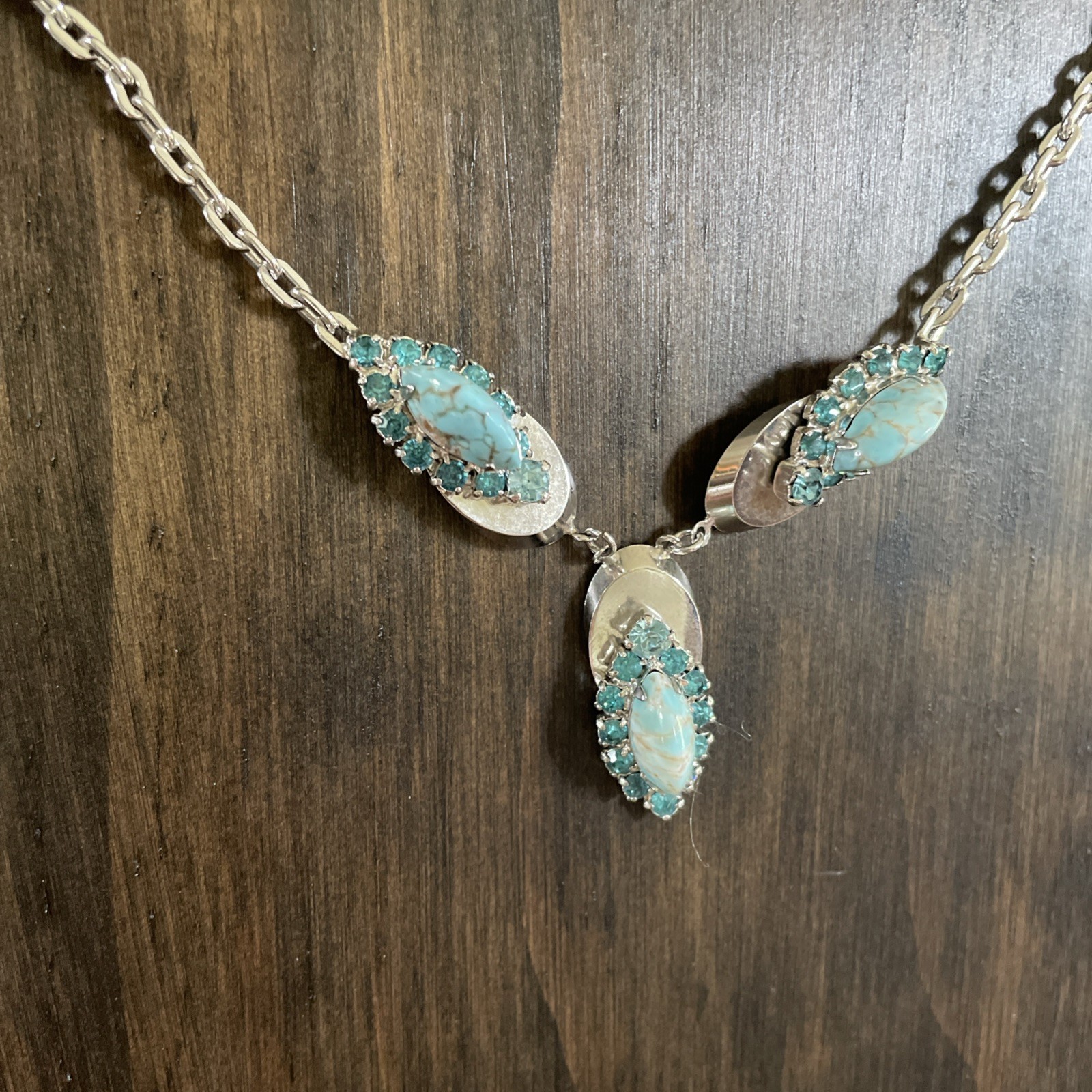 Vintage Rhinestone & Turquoise Silver Choker Necklace